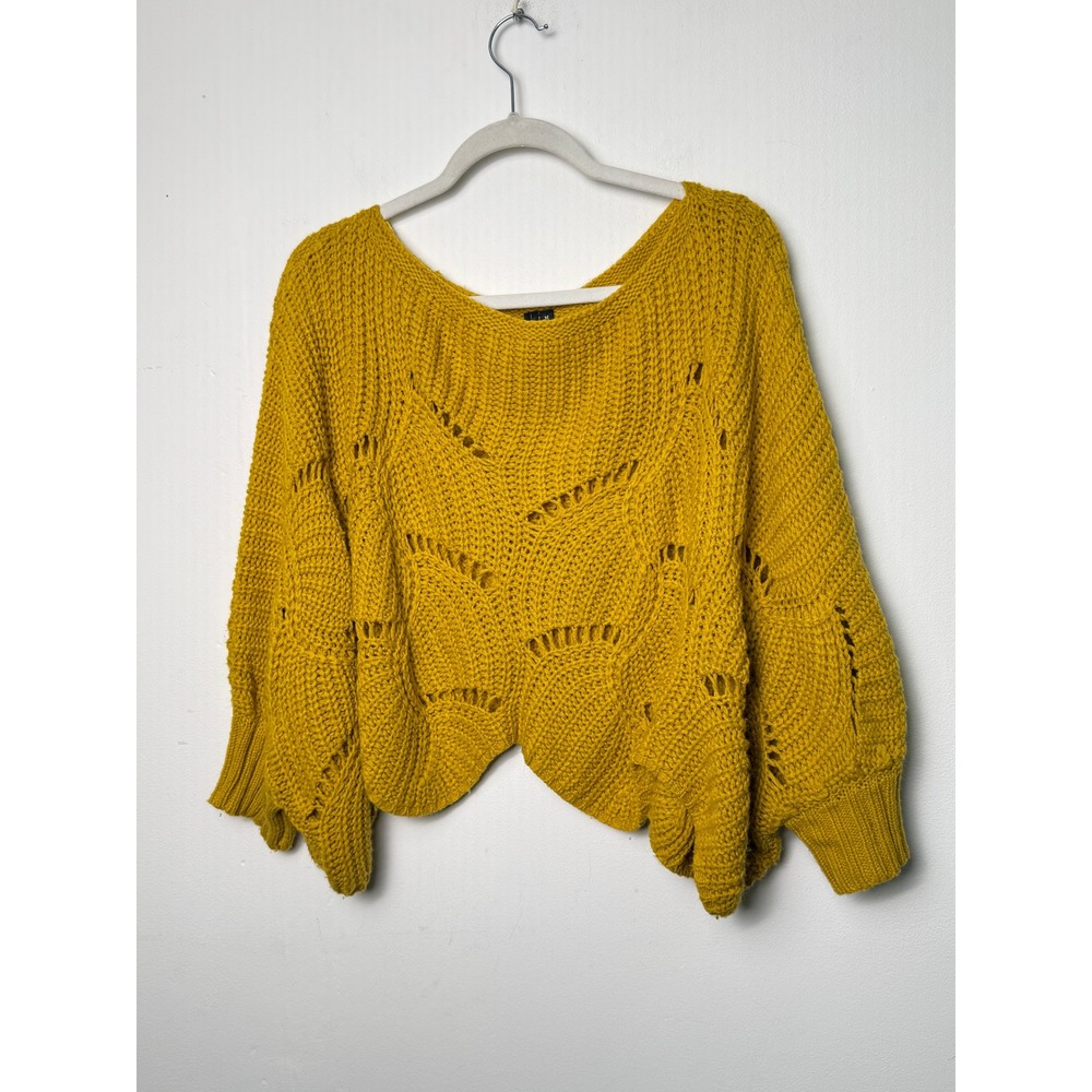 Mustard Yellow Chunky Open Knit Cropped Dolman Sweater Moon & Madison Medium
